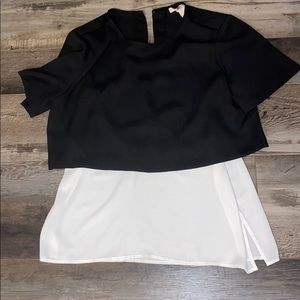 short sleeve black and white blouse